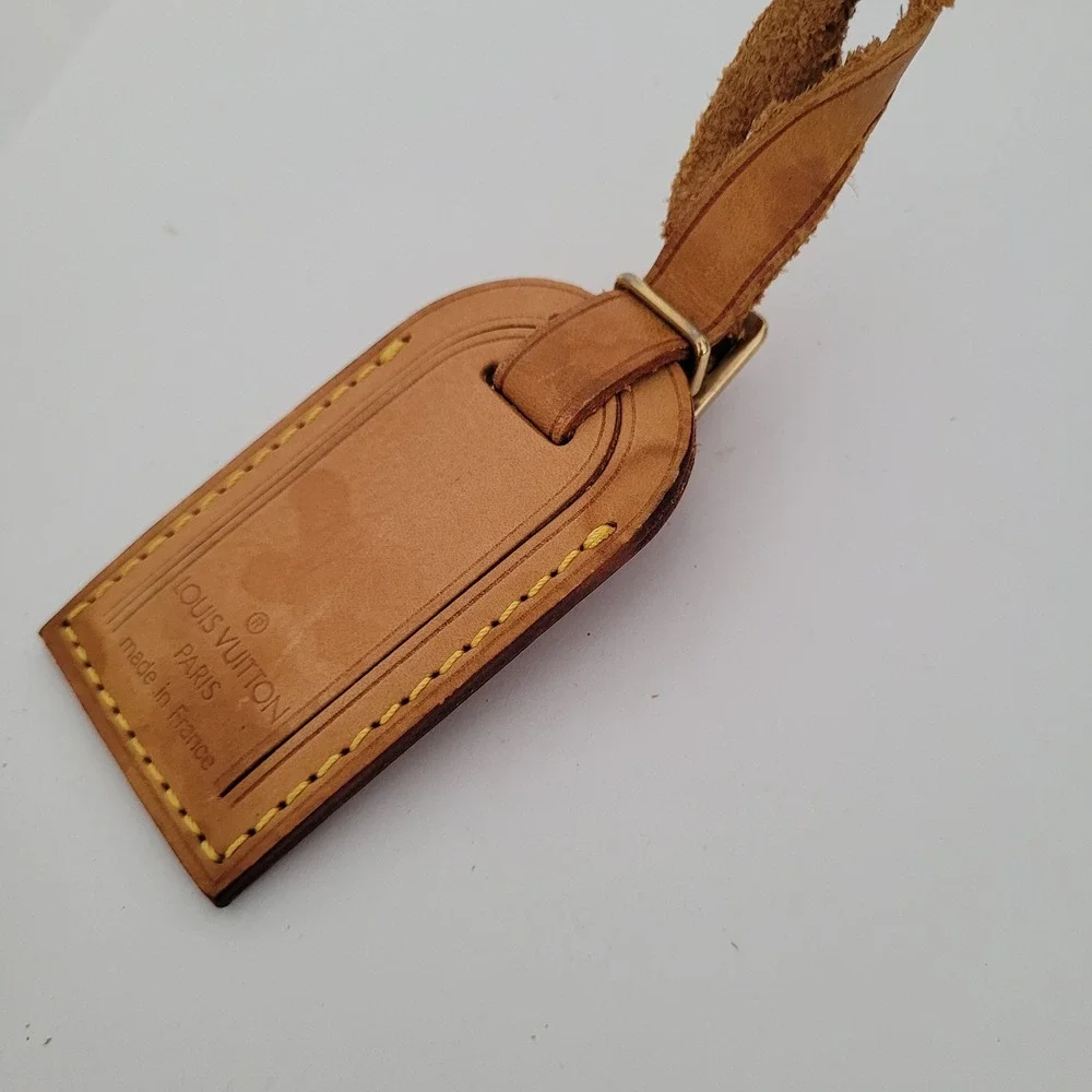Louis Vuitton Vachetta Leather Luggage Tag Tan Brown Travel Accessory France